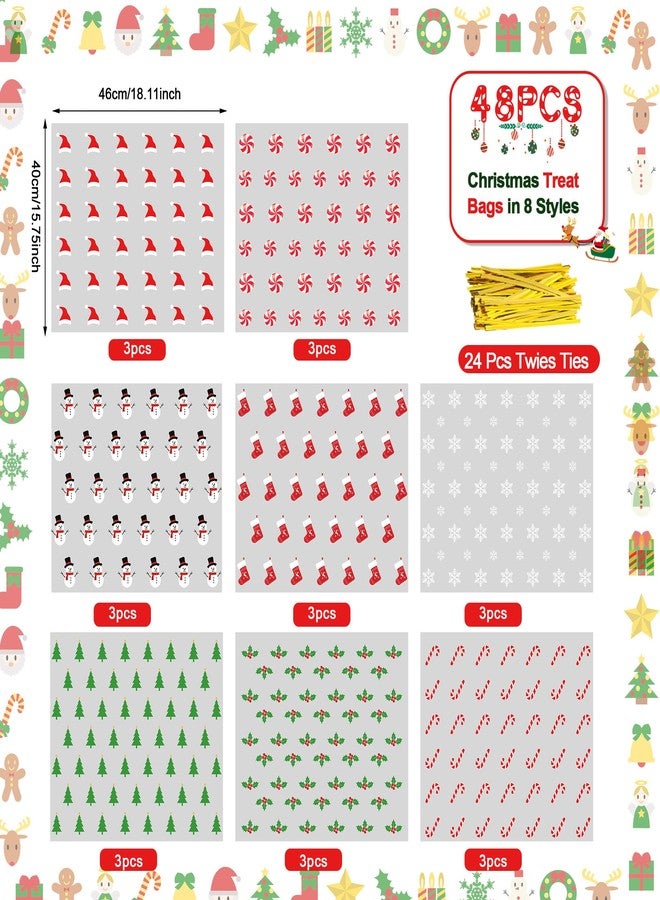 Yexiya 24 Pcs Christmas Cellophane Cookie Tray Bags 15" x 18" Clear Cello Serving Tray Bags with Twist Ties for Cookie, Treats, Gift Wrap or Display Winter Xmas Theme Party Supplies(8 Styles) - Image 2